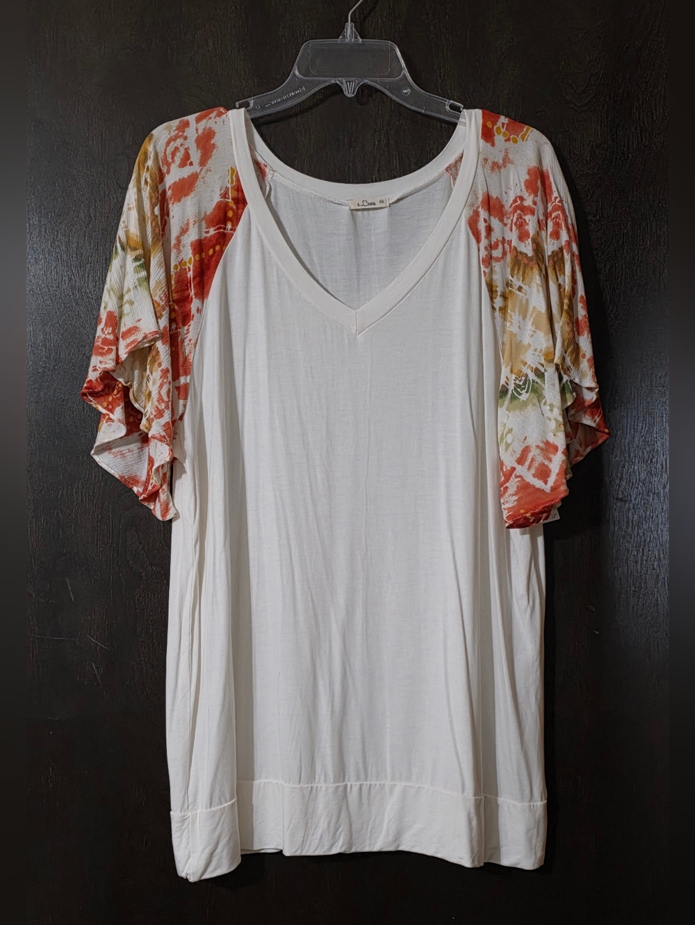 E.Luna V-Neck Short Sleeve Blouse Tie-Dye Flutter Sleeves Women's Size 2XL